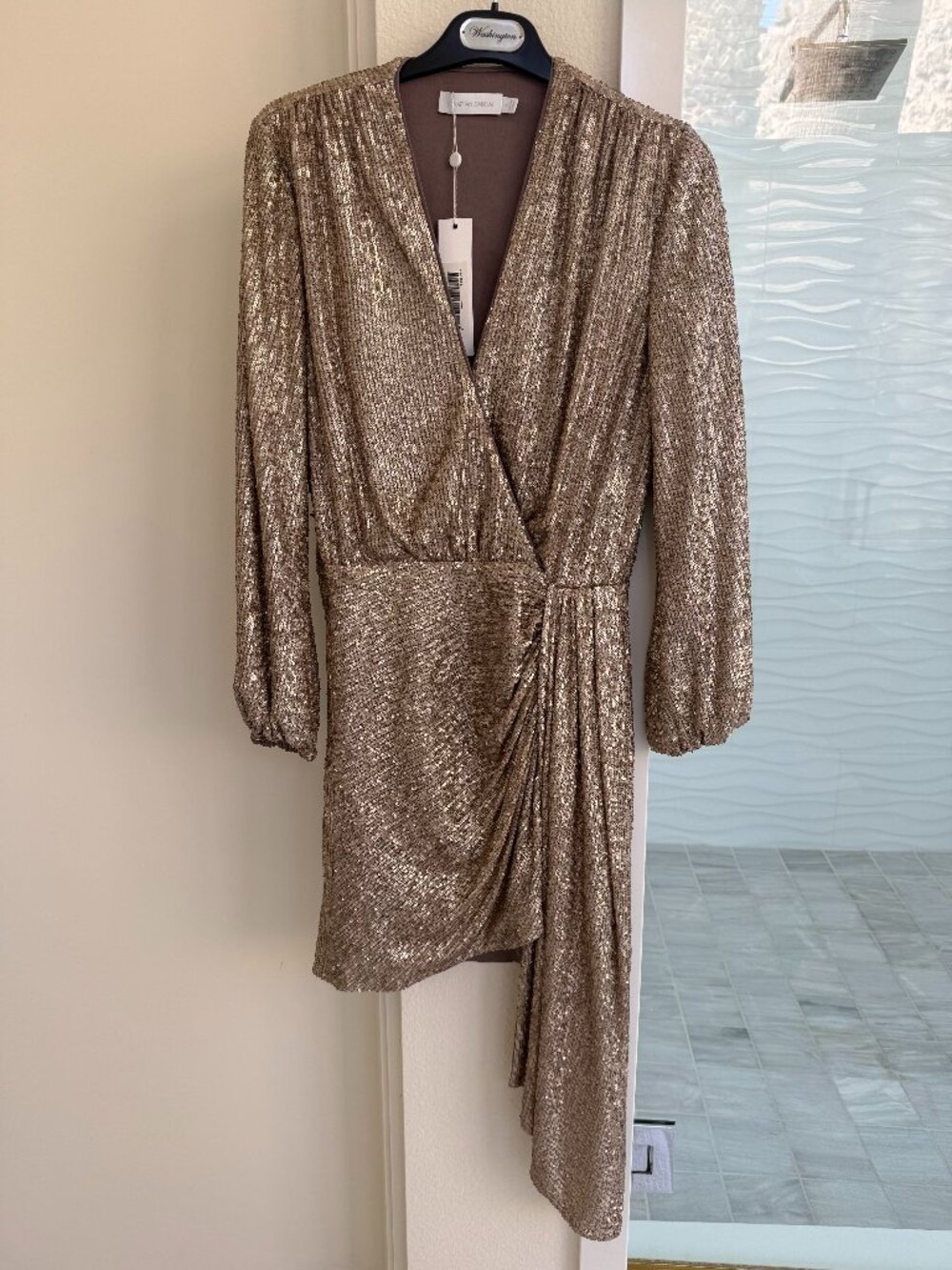 JONATHAN SIMKHAI Long Sleeve Sequined V-Neck Dress